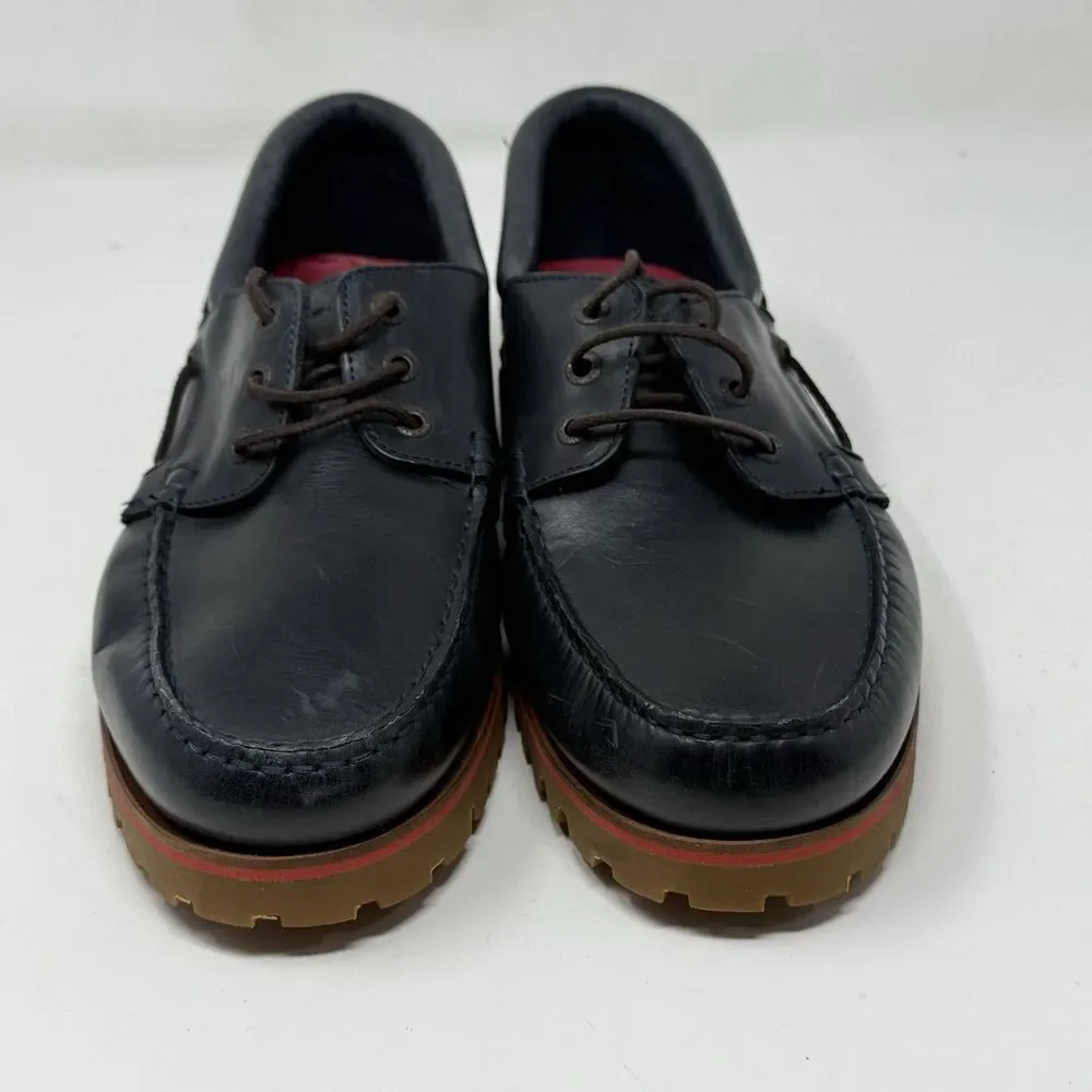 Tommy Hilfiger Lug Sole Boat Shoes Mens 11.5 Blue Leather 3 Eye Chunky Prepcore